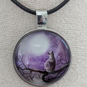 Purple Cat Pendant Necklace